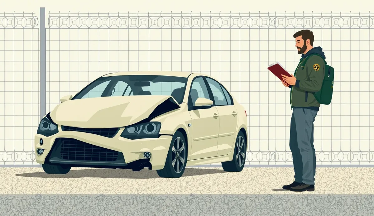 Mechanik v autoservise kontroluje poškodenie prednej časti vozidla a kalkuluje rozsah opravy