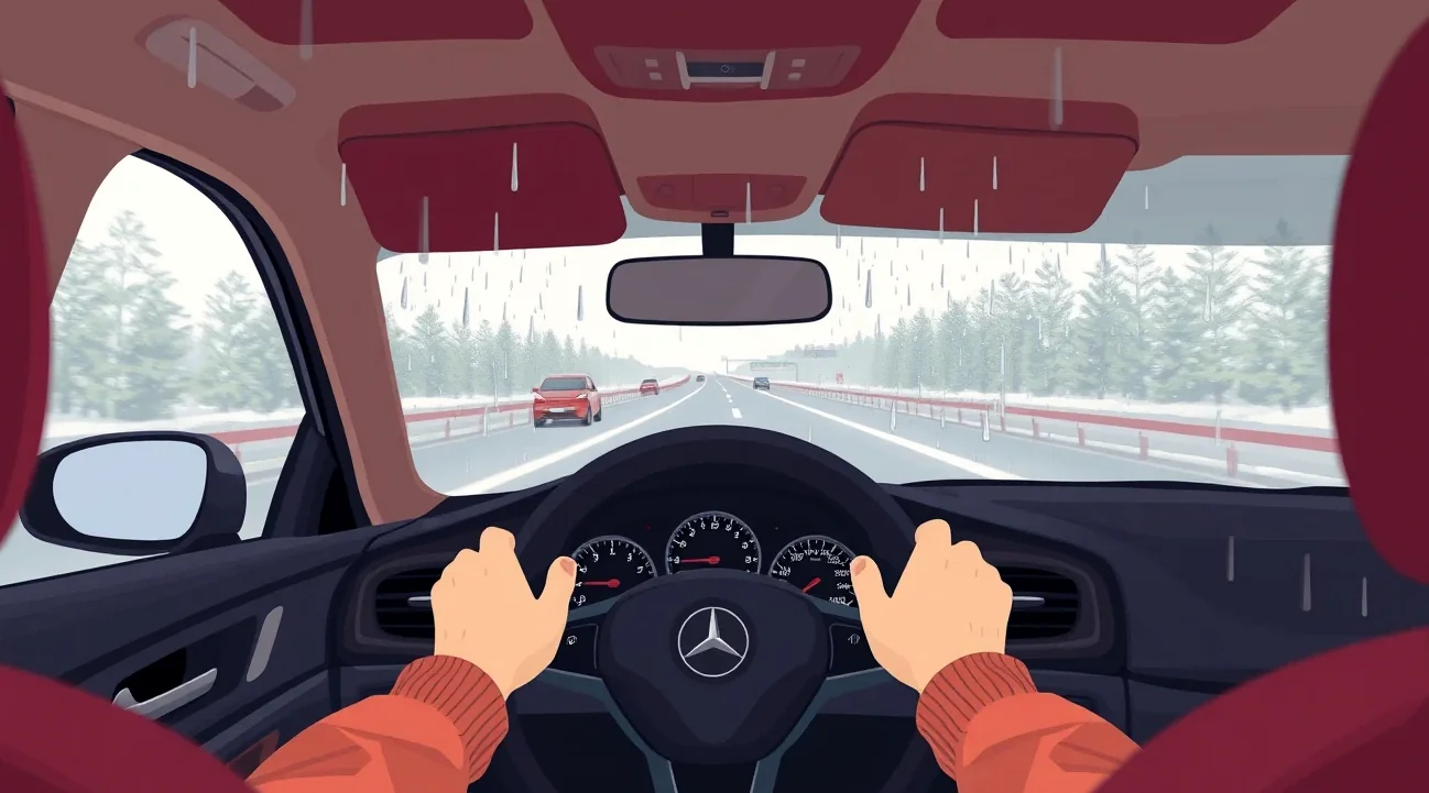 Pohľad na radarový senzor a kameru za čelným sklom moderného automobilu