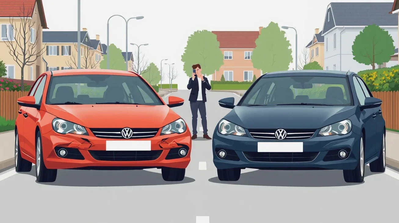 Dve osobné motorové vozidlá po kolízii na spoločnej príjazdovej ceste