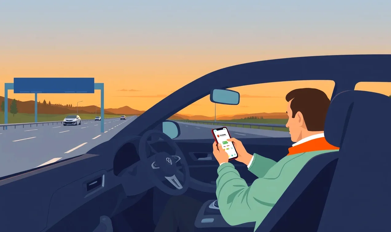 Rodinné osobné auto s naloženým prívesným vozíkom na diaľničnom odpočívadle