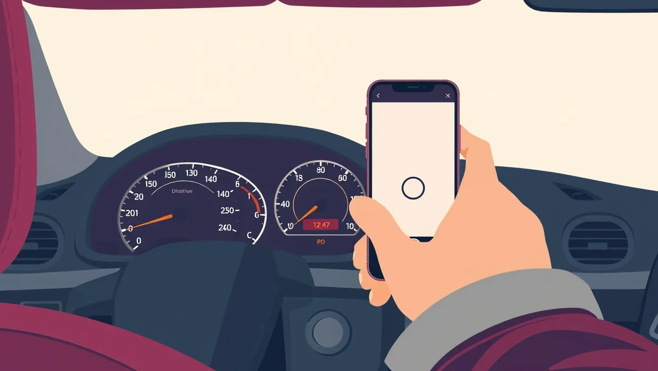 Pohľad na tachometer a palubnú dosku automobilu pri kontrole najazdených kilometrov