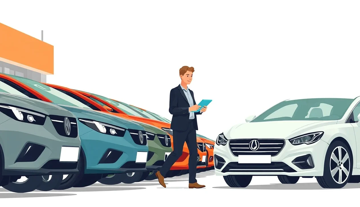 Nový osobný automobil zaparkovaný pred autosalónom pripravený na odovzdanie zákazníkovi