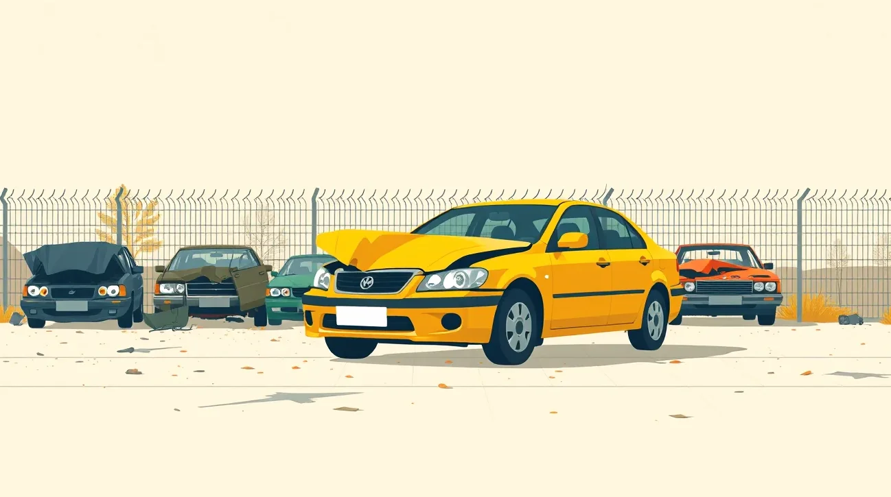 Pohľad na zaparkované auto na sídlisku a kľúče od vozidla položené na zmluve