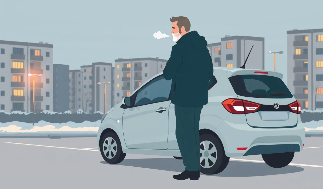 Prázdne parkovacie miesto pred logistickým areálom so stopami po vlámaní do vozidla
