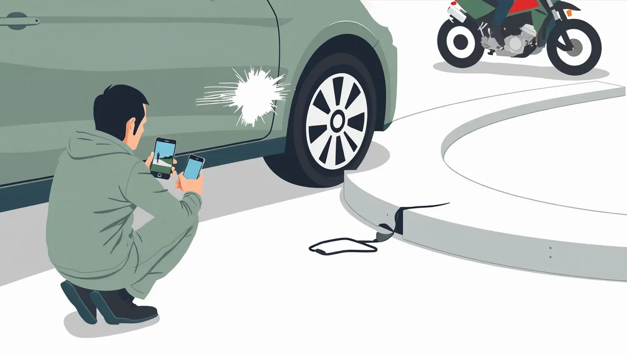 Vodič v reflexnej veste umiestňuje výstražný trojuholník za havarované auto