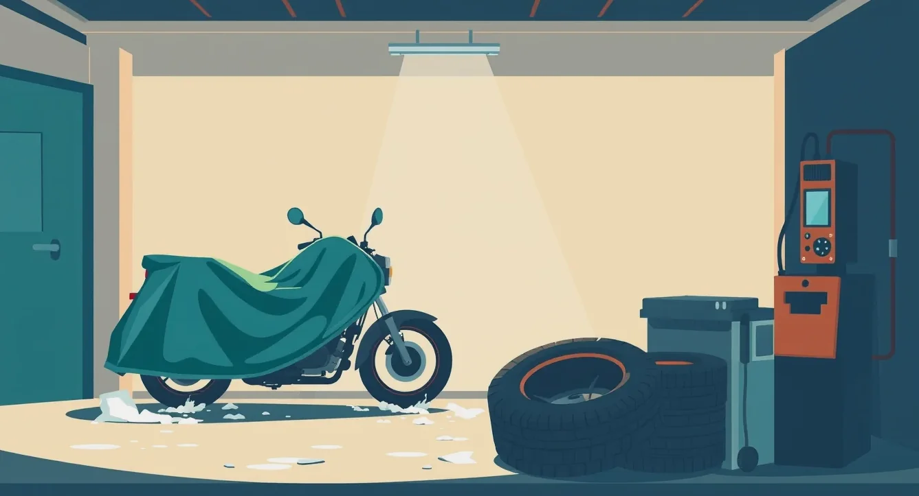 Odstavený športový motocykel zabezpečený reťazou a kotúčovým zámkom pri chodníku
