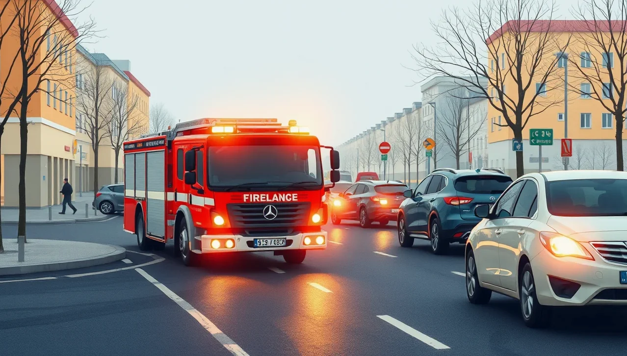 Komunálny traktor s namontovanou prednou radlicou a posypovou nadstavbou na ceste