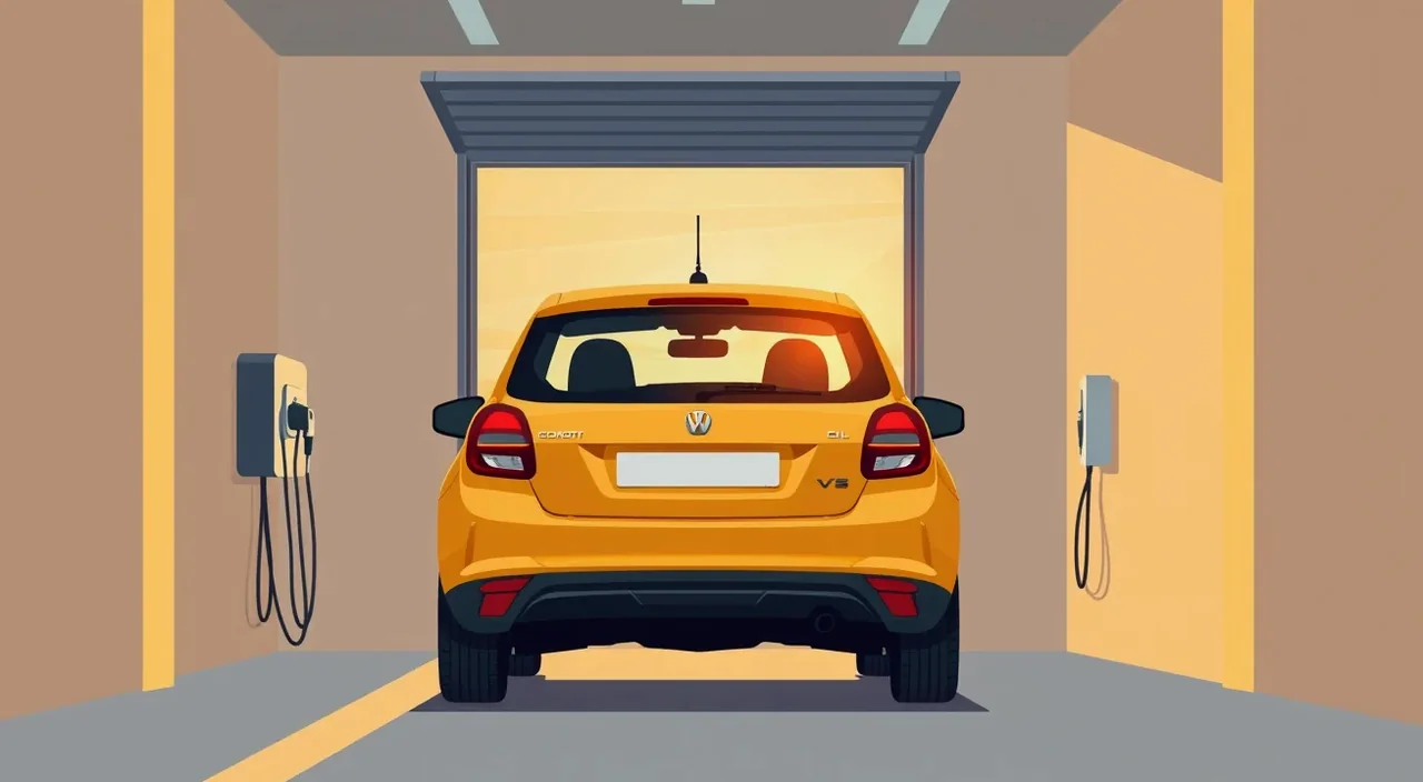 Nacúvané osobné auto s preliačeným nárazníkom opreté o poškodenú nabíjaciu stanicu