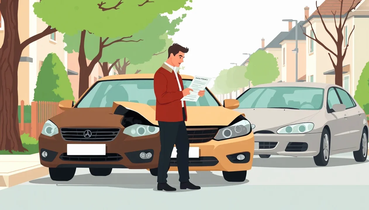 Poškodený predný blatník vozidla pri obhliadke likvidátorom v autoservise