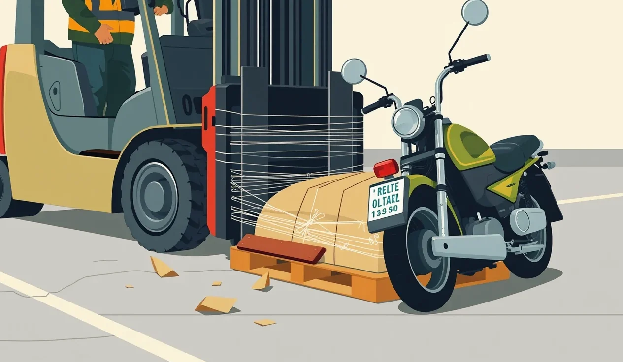 Detail hydraulických vidlíc manipulačného vozíka pri skladaní materiálu